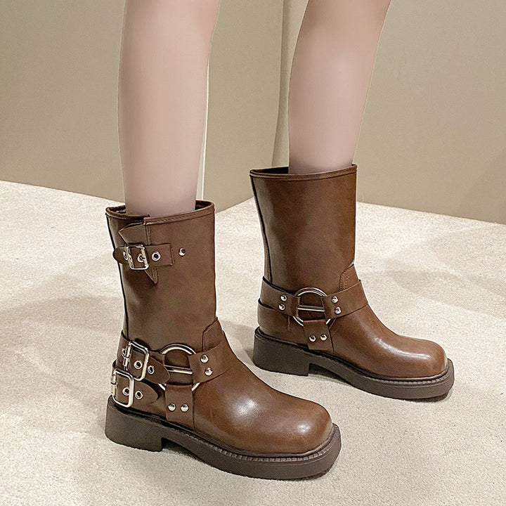 Ladies' boots with fashionable buckles and non-slip sole Lune London