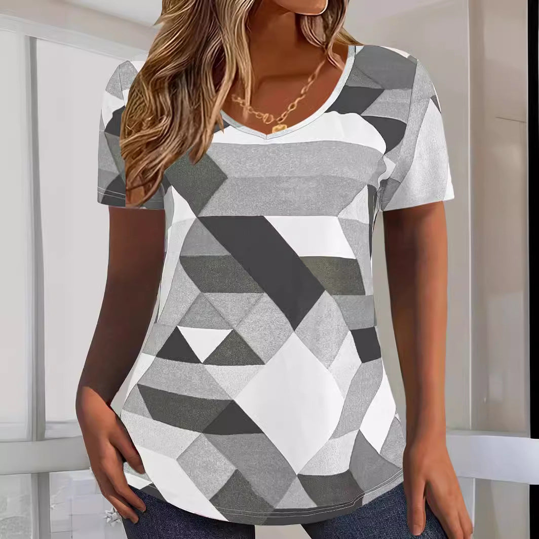 Women's V-neck t-shirt with geometric pattern and soft material Lune London