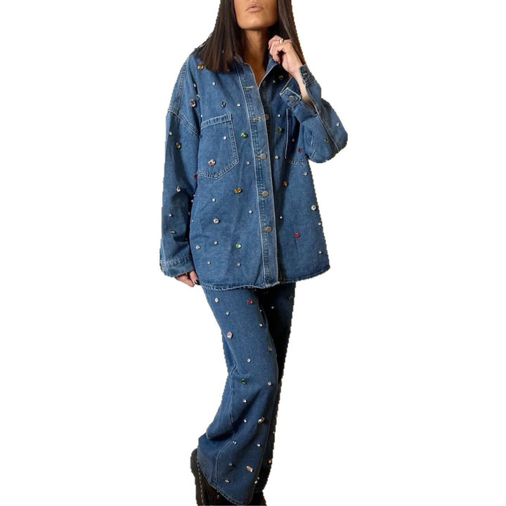 Denim set for women with colorful appliqués and a loose fit Lune London