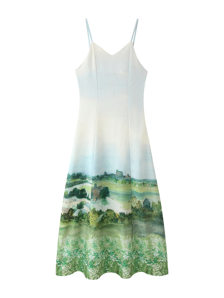 Lune London Women's maxi dress with artistic landscape print