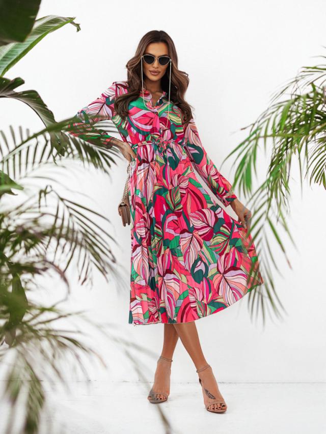 Chic Floral Long Sleeve Midi Dress