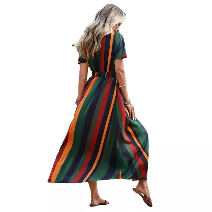 Women Colorful Striped Chic Maxi Dress