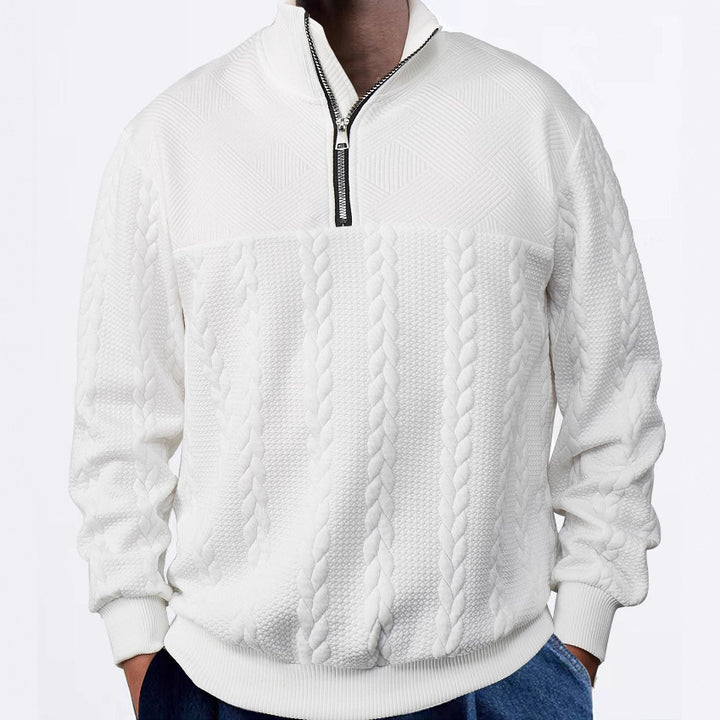 Sporty fleece pullover for men with high collar and stylish braided design Lune London