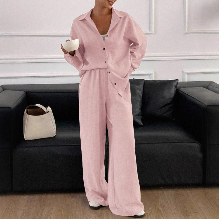 Ladies elegant casual linen blouse and wide pants Lune London