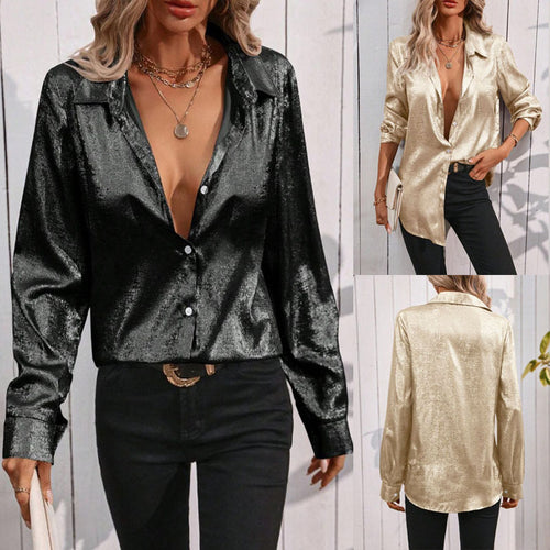 Elegant blouse for women in sparkling fabric with classic collar Lune London