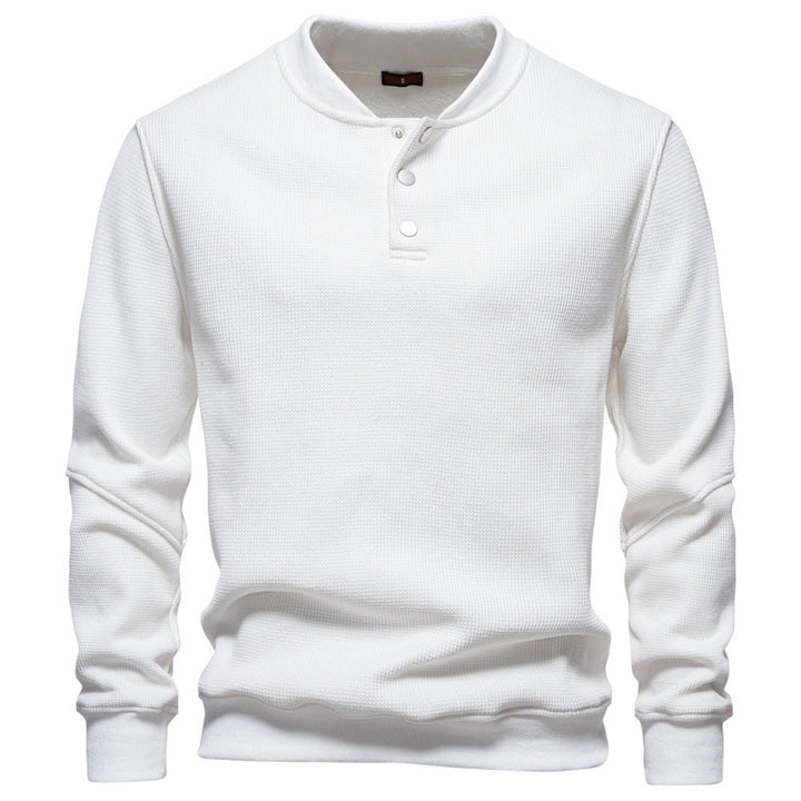 Men's Long Sleeve Pullover with Button Placket and Textured Fabric Lune London