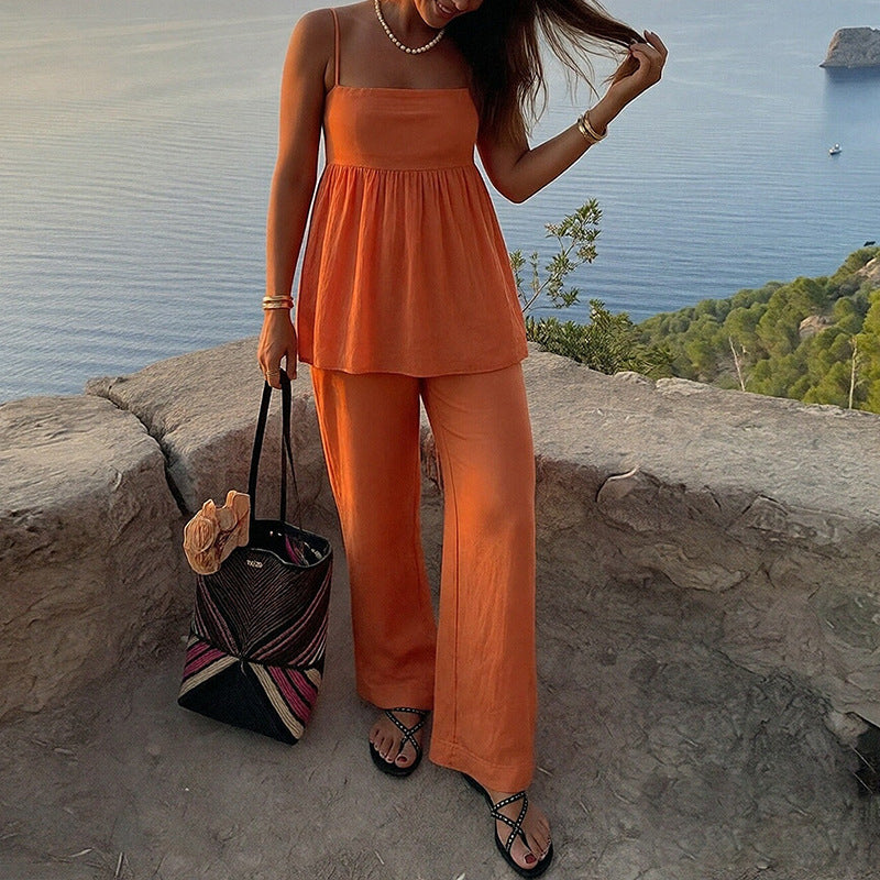 Ensemble décontracté pour femmes en deux pièces avec blouse aérienne et pantalons larges Chic & Stil