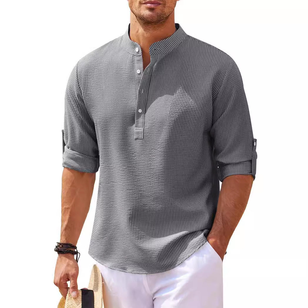 Casual long-sleeve shirt for men with a high collar and ribbed texture Lune London