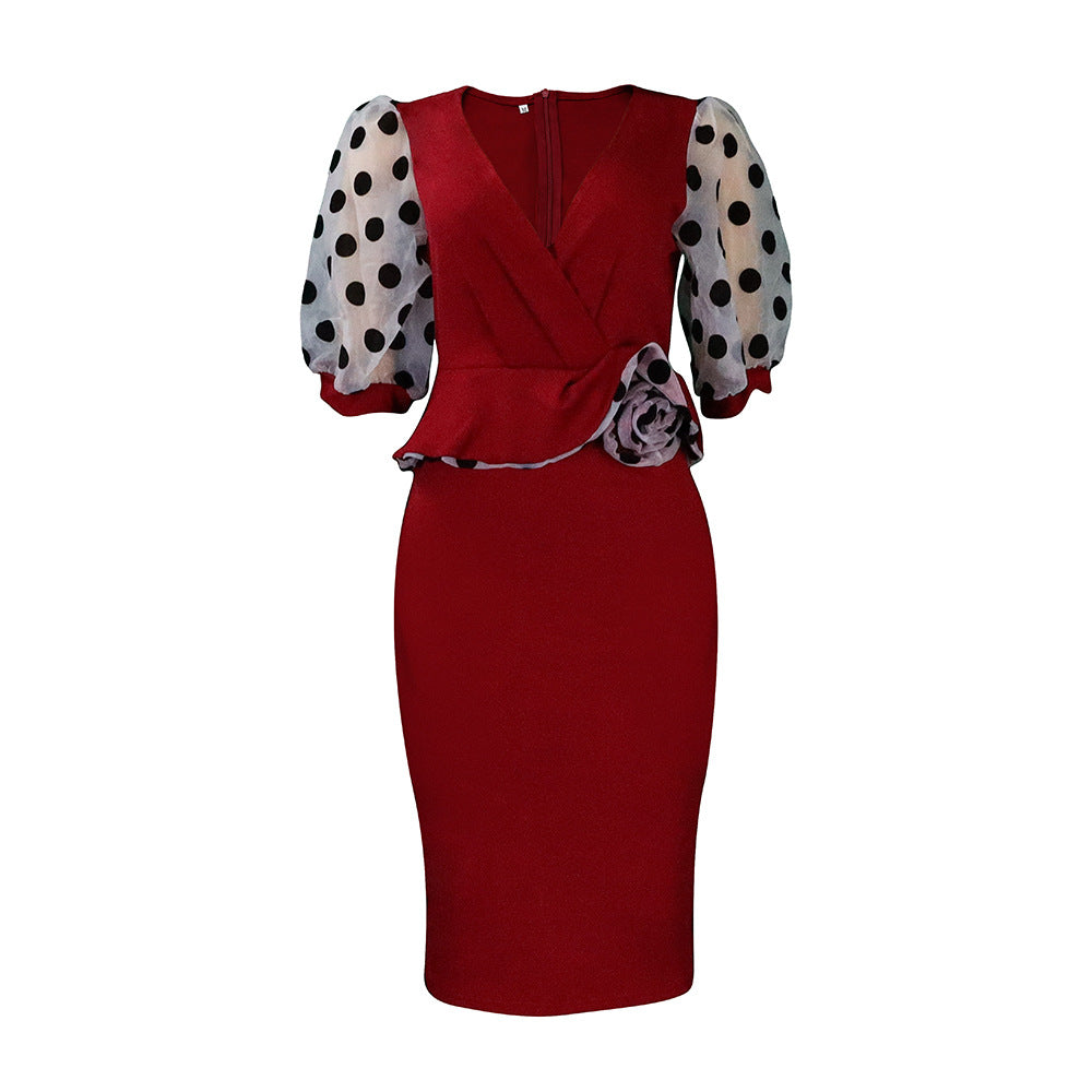 Wrap dress for women with transparent puff sleeves and a fitted ruched design Lune London