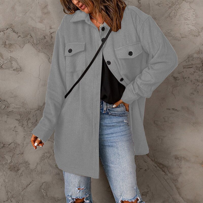 Lune London women's versatile oversized shirt jacket with patch pockets and button closure