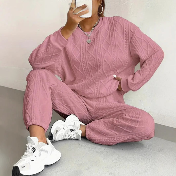 Women's comfortable knit loungewear set with chic and stylish texture
