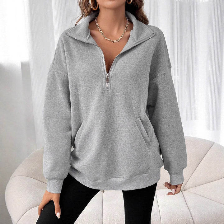 Pull-over zippé décontracté pour femmes avec poche kangourou Lune London