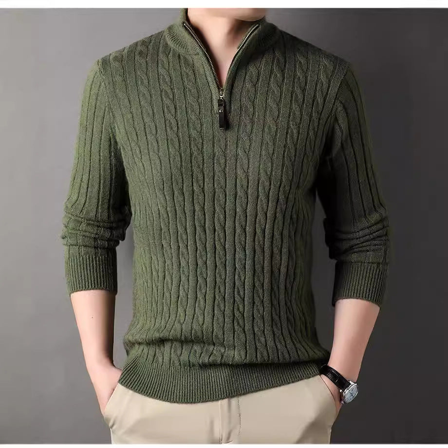 Men's sweater with zip and embossed cable pattern Lune London