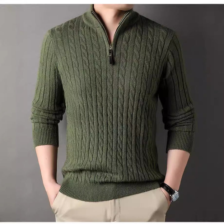 Men's sweater with zip and embossed cable pattern Lune London