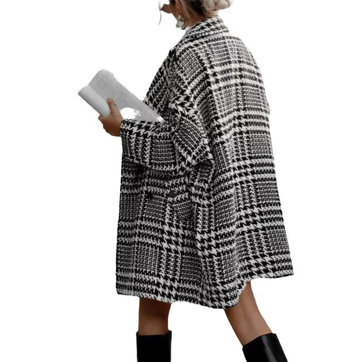Oversized wool coat for women with check pattern and high collar Lune London