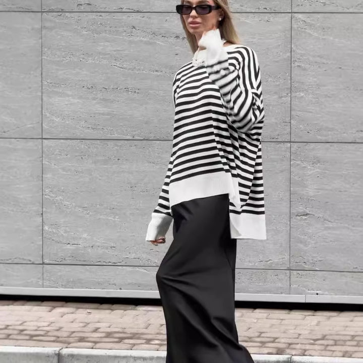 Striped oversized sweater for women with a casual style featuring wide sleeves Lune London