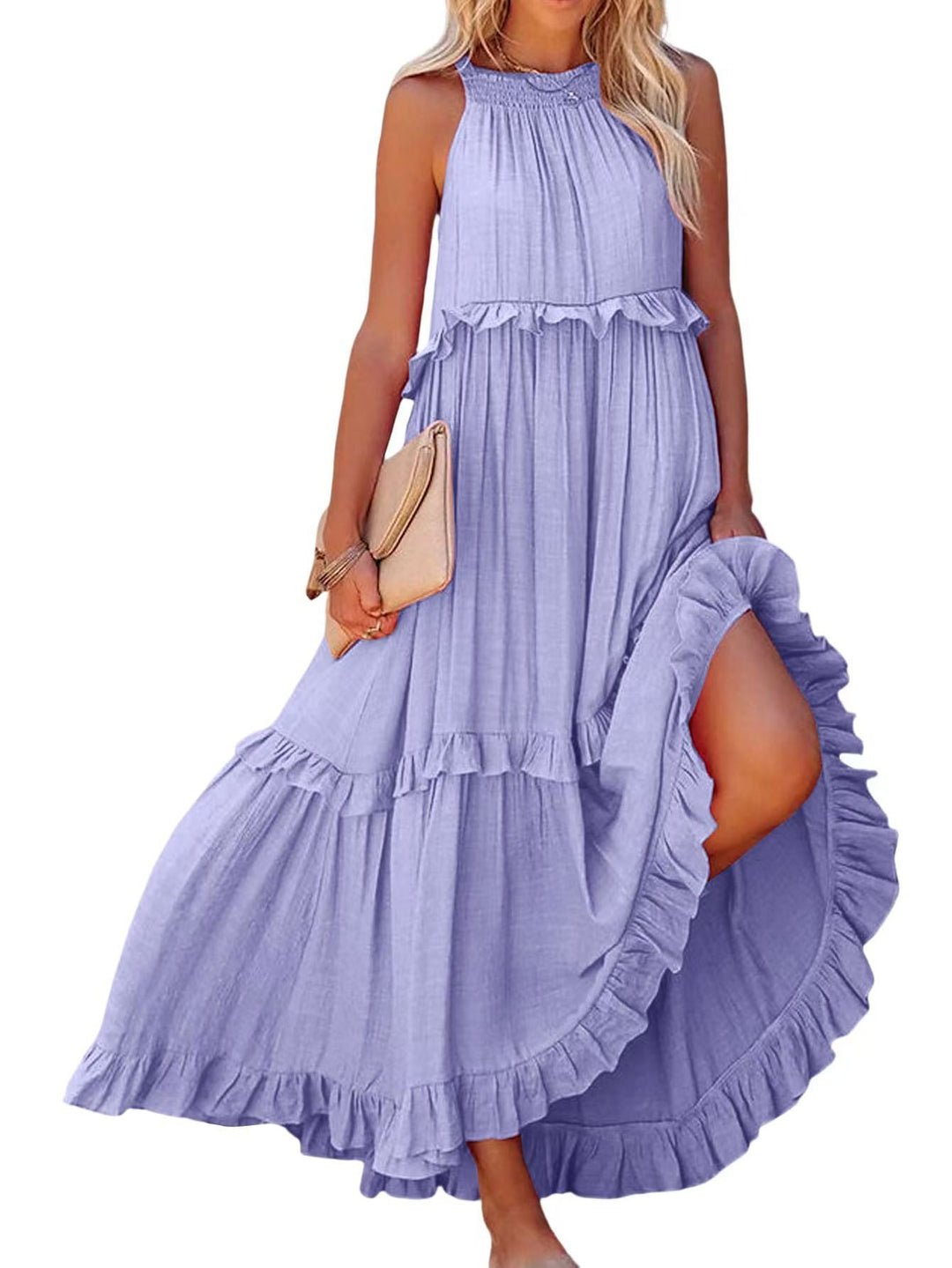 Maxi dress for women with ruffled details and airy silhouette Lune London
