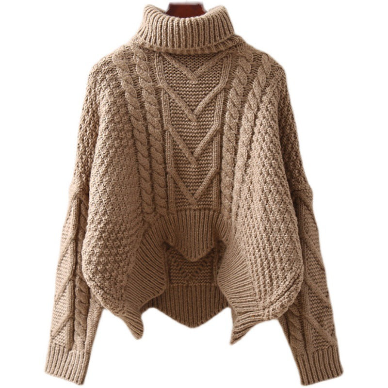 Lady Large Sweater with High Collar and Chic Knit Pattern and Style