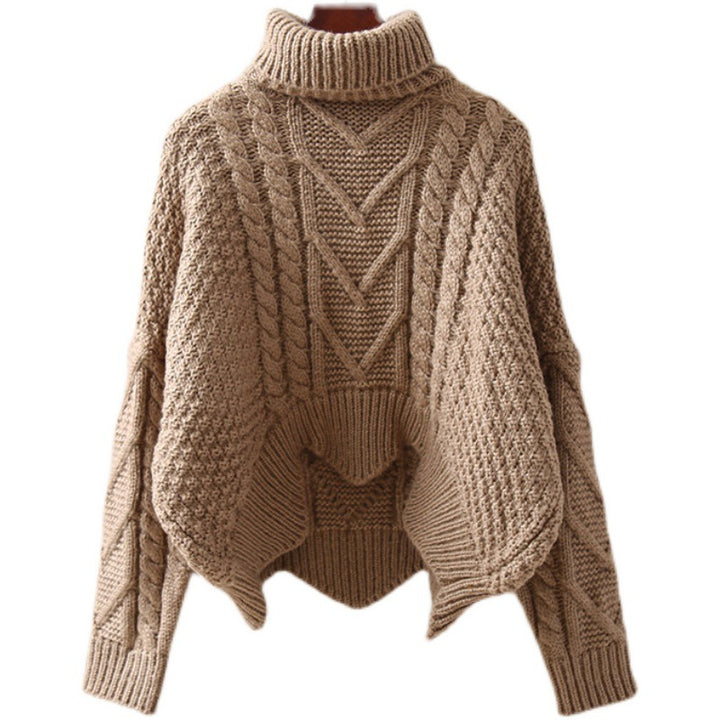 Lady Large Sweater with High Collar and Chic Knit Pattern and Style