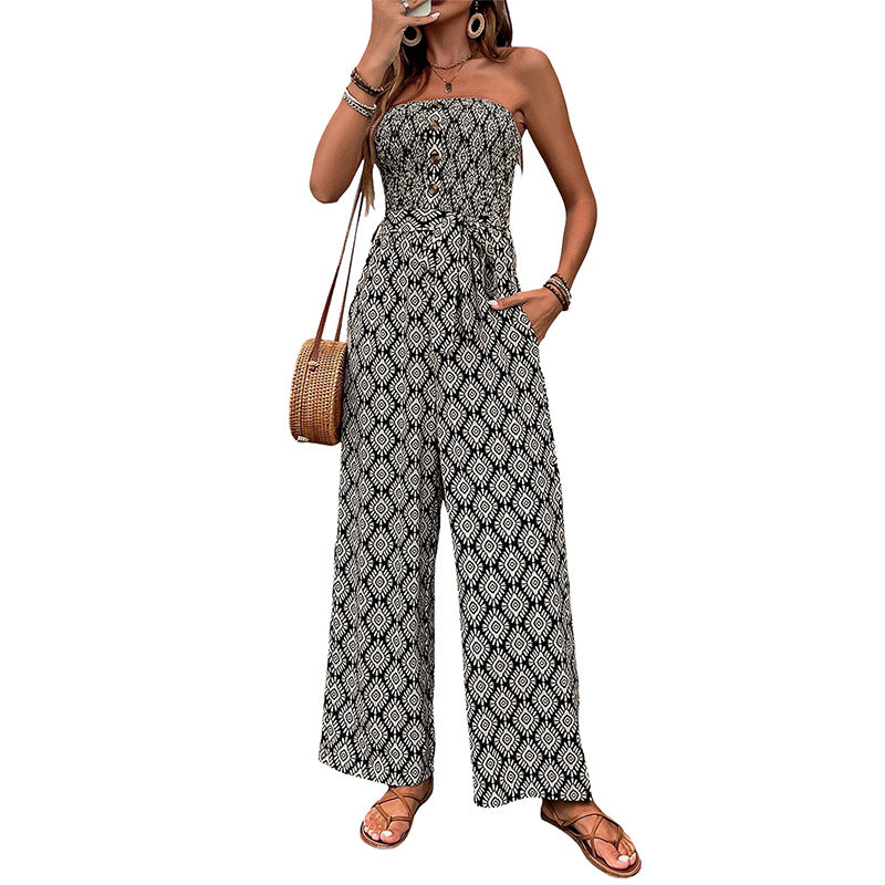 Casual jumpsuit for women with elastic top and trendy pattern Chic und Stil