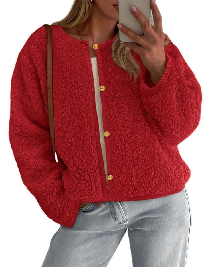 Veste en polaire confortable pour femmes avec détail de bouton et coupe surdimensionnée Chic & Stil