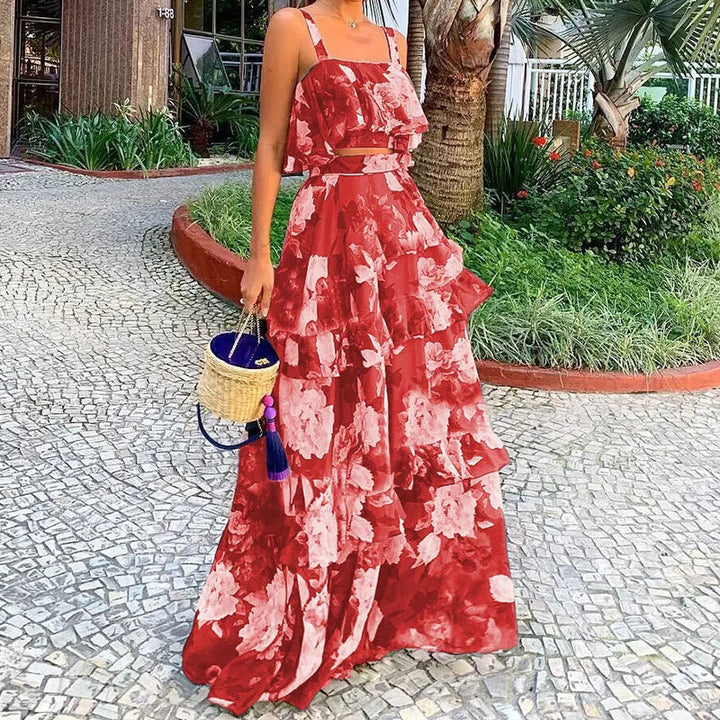 Robe Maxi Femme avec Motif Floral et Volants Chic & Stil