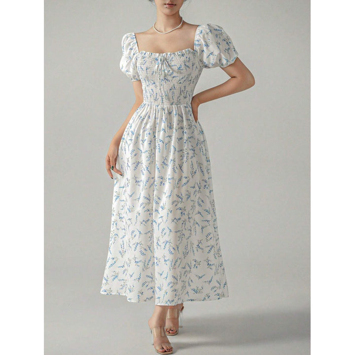 Ladies Flowers Puff Sleeves Maxi Dress Lune London