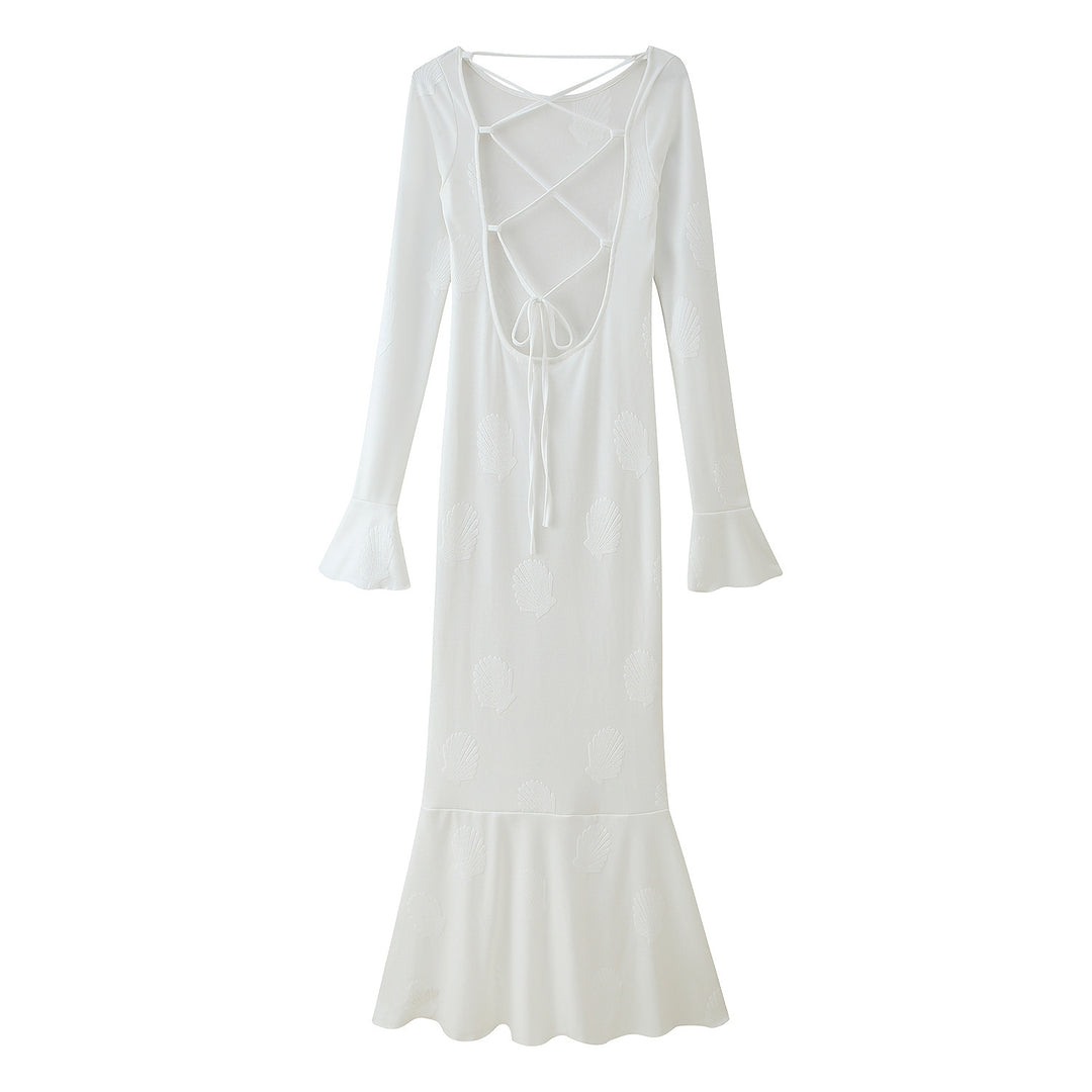 Ladies Elegant Maxi Dress with Flared Sleeves and Chic Floral Design and Style