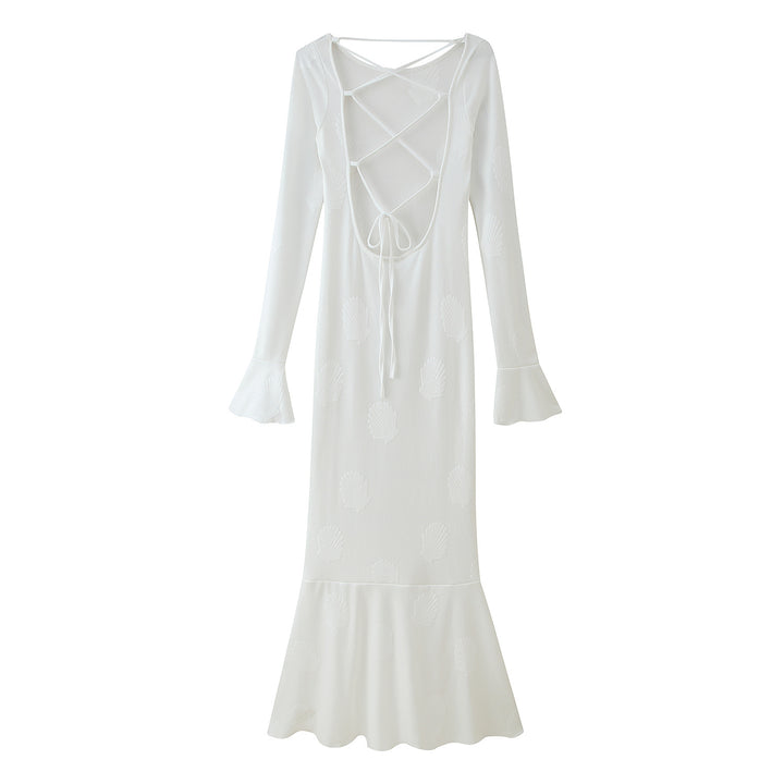 Ladies Elegant Maxi Dress with Flared Sleeves and Chic Floral Design and Style