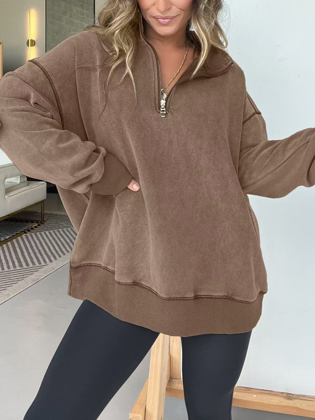 Ladies Comfortable Fleece Pullover with Half-Zip Lune London