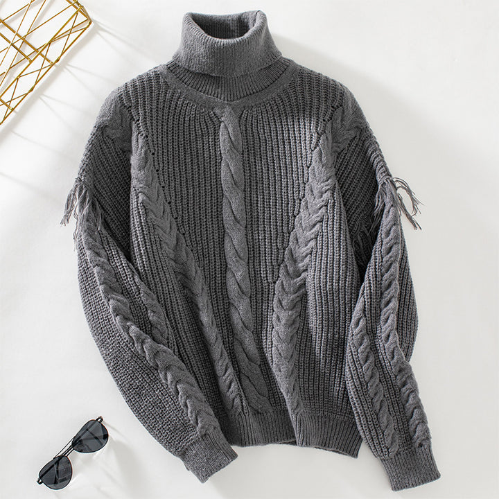 Knit sweater for women with high collar and cable pattern Lune London