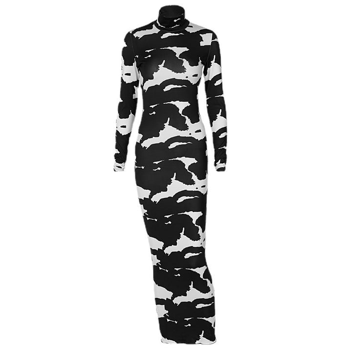 Women's Bodycon Dress with High Collar and Graphic Pattern Lune London