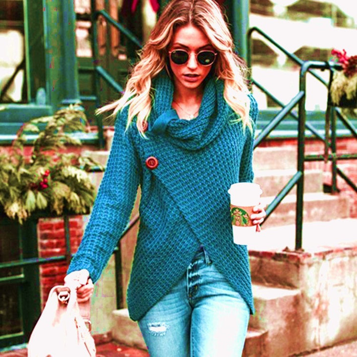Women's knit jacket with asymmetrical closure and comfortable collar Lune London