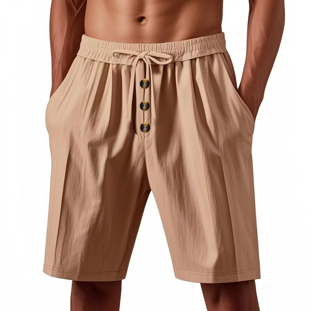 Shorts d'été légers pour hommes avec taille élastique et détails de bouton pratiques Lune London