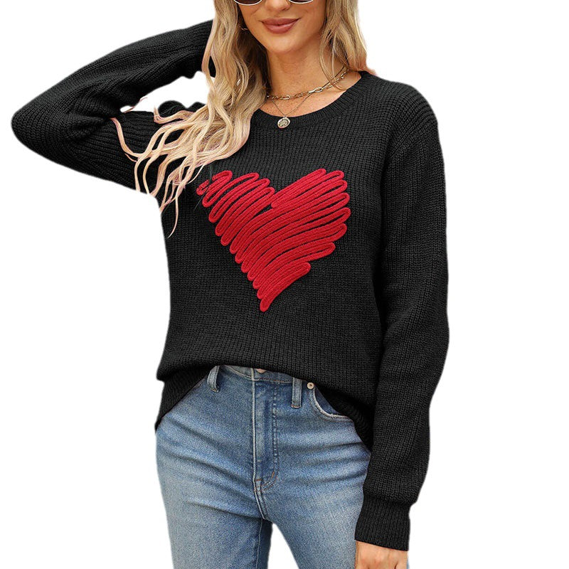 Pull en tricot pour femmes avec applique en forme de cœur Chic & Stil