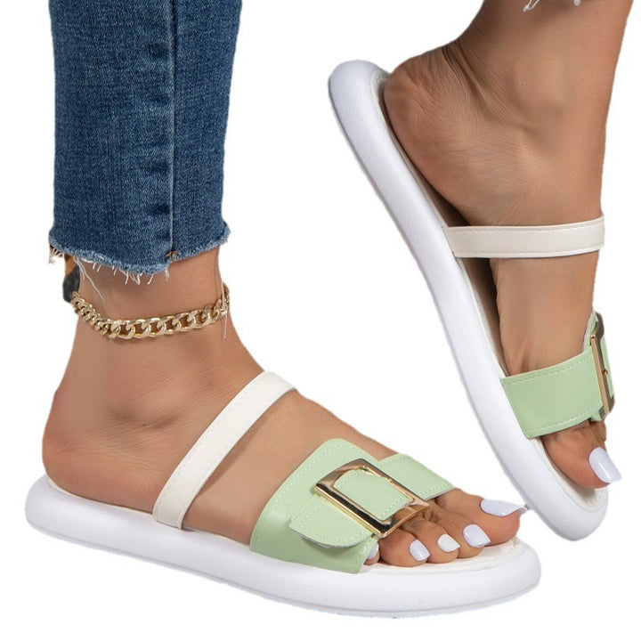 Fashionable women's strappy sandals with double strap design and elegant buckle closure Lune London