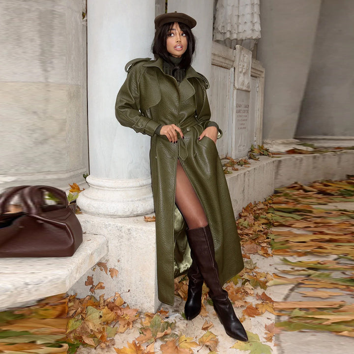 Synthetic leather trench coat for women with top and belt at the waist Lune London