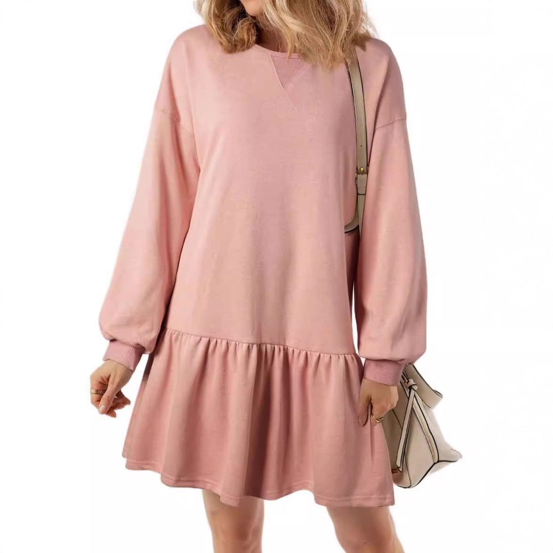 Casual sweatshirt dress for women with V-neck and ruffle hem Lune London