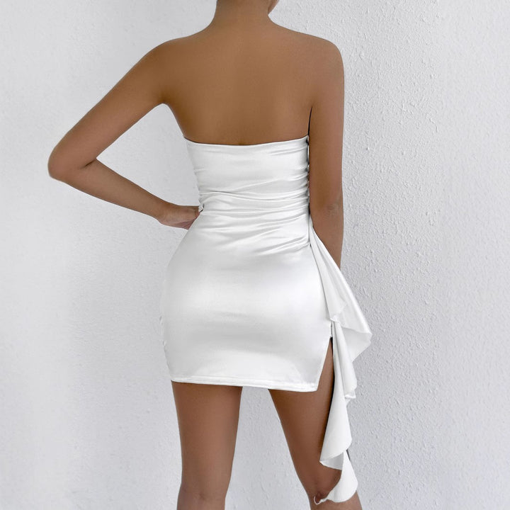 Women's Elegant Mini Dress with Side Ruching and Asymmetrical Hem Lune London
