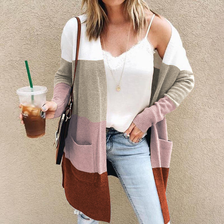 Women's knit jacket with colorblock design and practical pockets Lune London