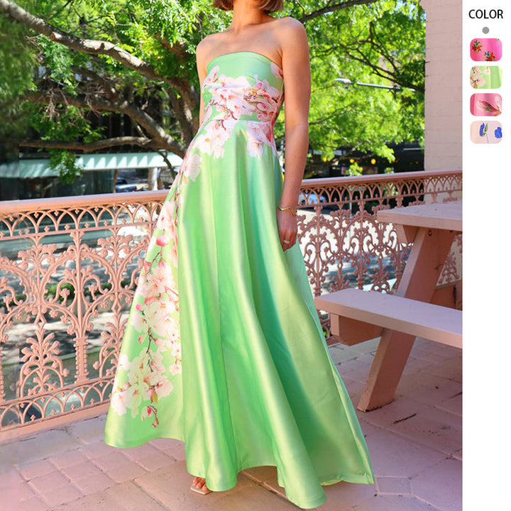 Chic & Stil Women's Strapless Maxi Dress with Floral Print