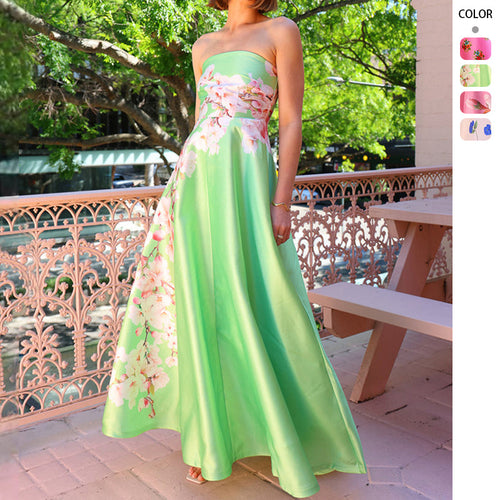 Chic & Stil Women's Strapless Maxi Dress with Floral Print