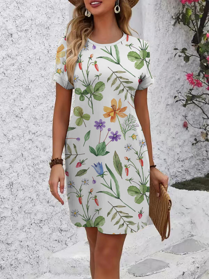 Women Short Sleeve Dress with Botanical Print Lune London