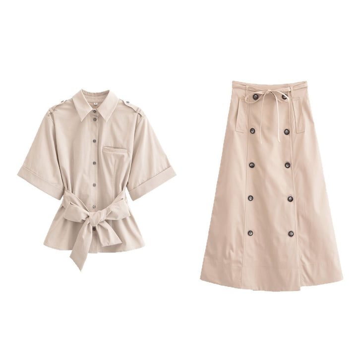 Short sleeve blouse for women with adjustable belt and practical pocket design Lune London