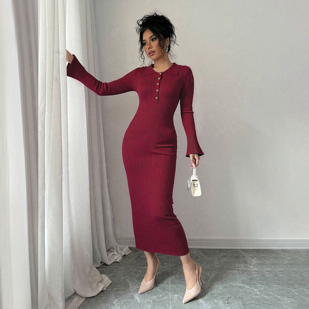 Robe maxi ajustée pour femme avec col polo et patte de boutonnage Chic & Stil