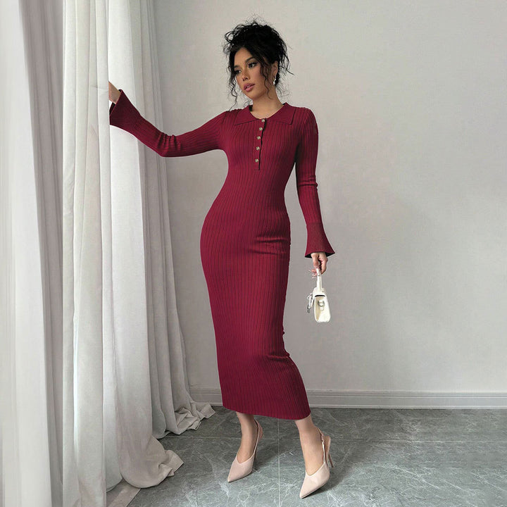 Robe maxi ajustée pour femme avec col polo et patte de boutonnage Chic & Stil