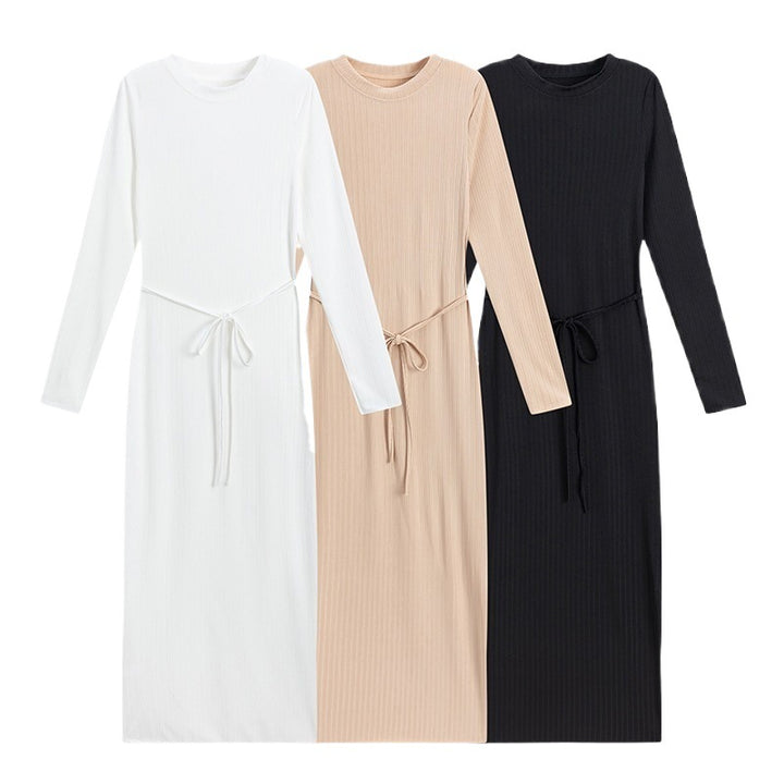Long sleeve maxi dress for women with ribbed structure Lune London
