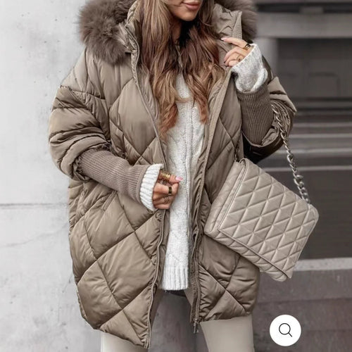 Women Quilted Winter Parka with Removable Hood Lune London