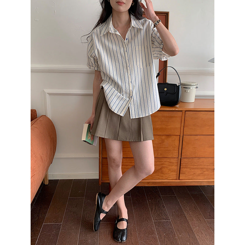 Women's short-sleeved striped blouse with a light cotton blend Chic & Stil