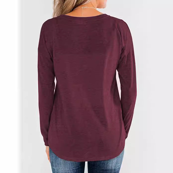Women’S Fashionable Long Sleeve Henley Shirt with Button Placket Lune London